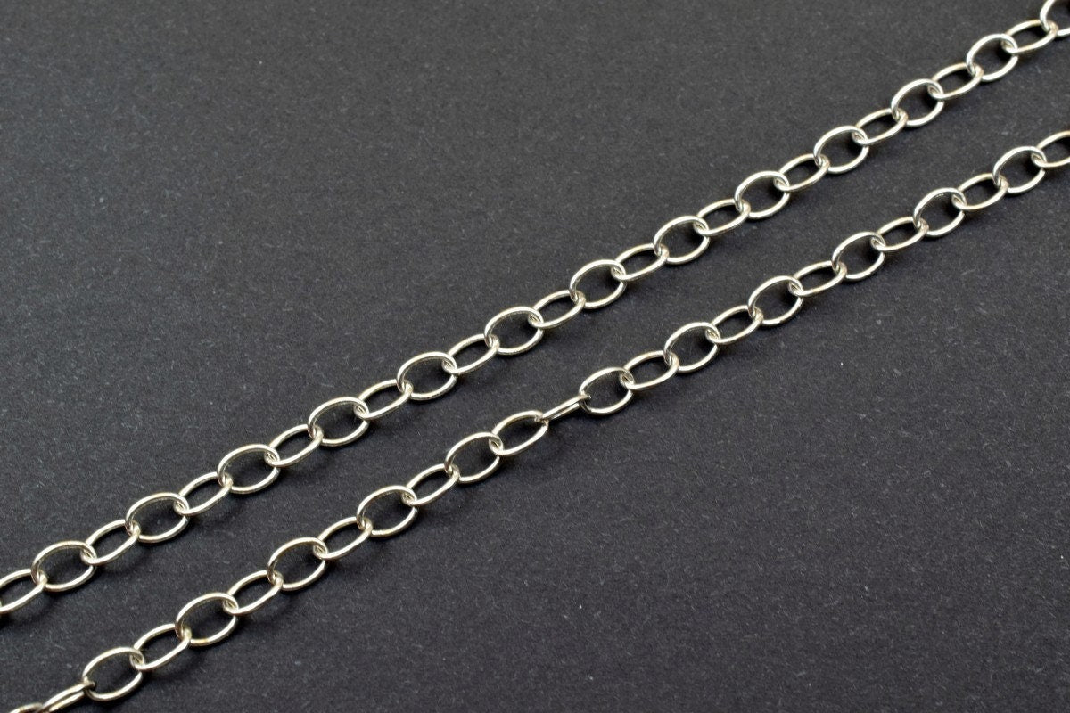 925 Sterling Silver Chain With Rhodium Filled On Top for Jewelry Making By Foot MADE IN ITALY Item# SSC016R