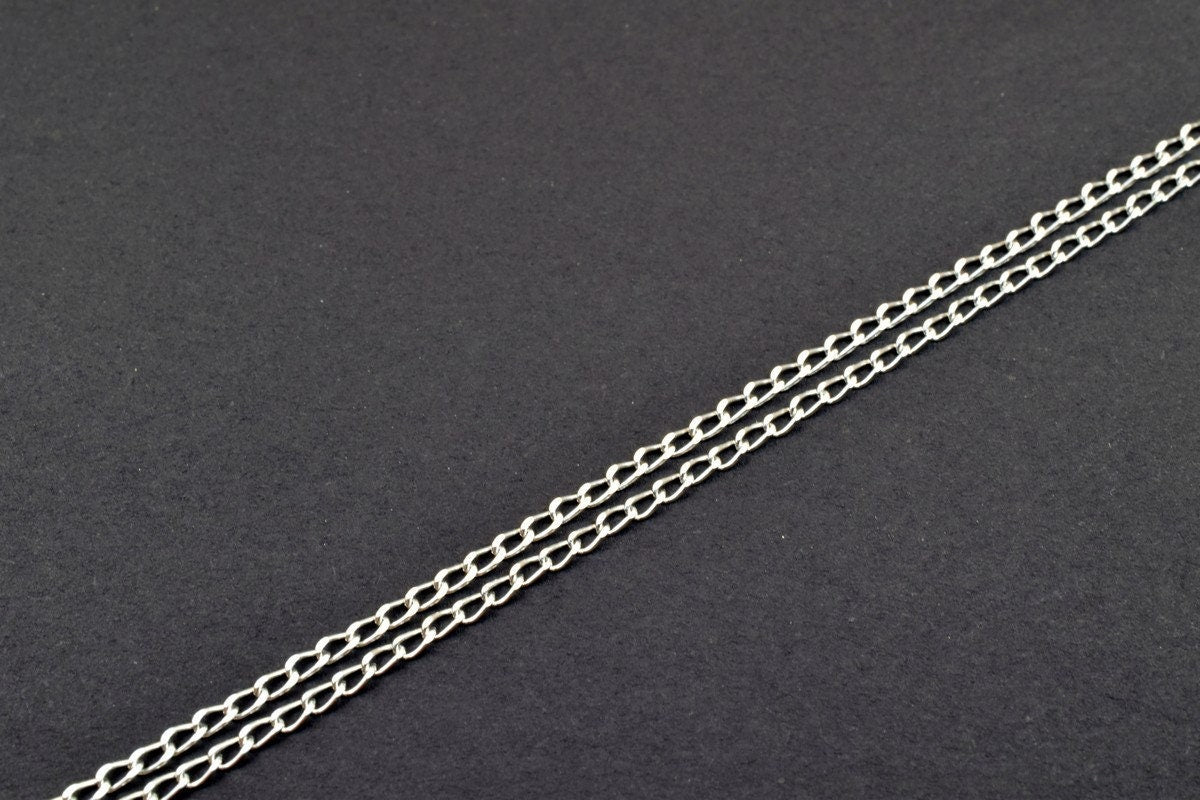 925 Sterling Silver Curb Chain With Rhodium Filled Plated On Top for Jewelry Making By Foot Item# SSC021R