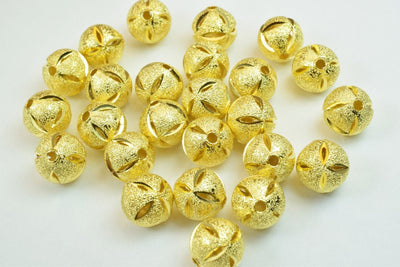 100 PCs Gold Plated Carved Round Beads 8mm/10mm Diamond Cut