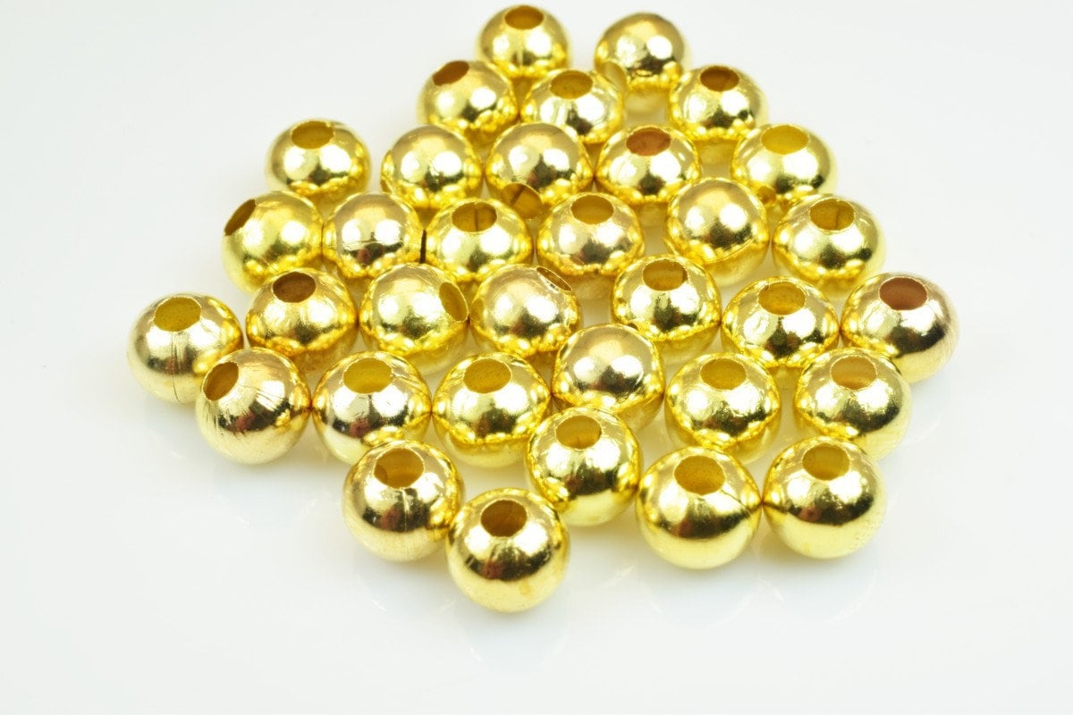 Plain Gold Plated Carved Round Beads 2mm/3mm Plain Ball Beads With Big Hole For Jewelry Making