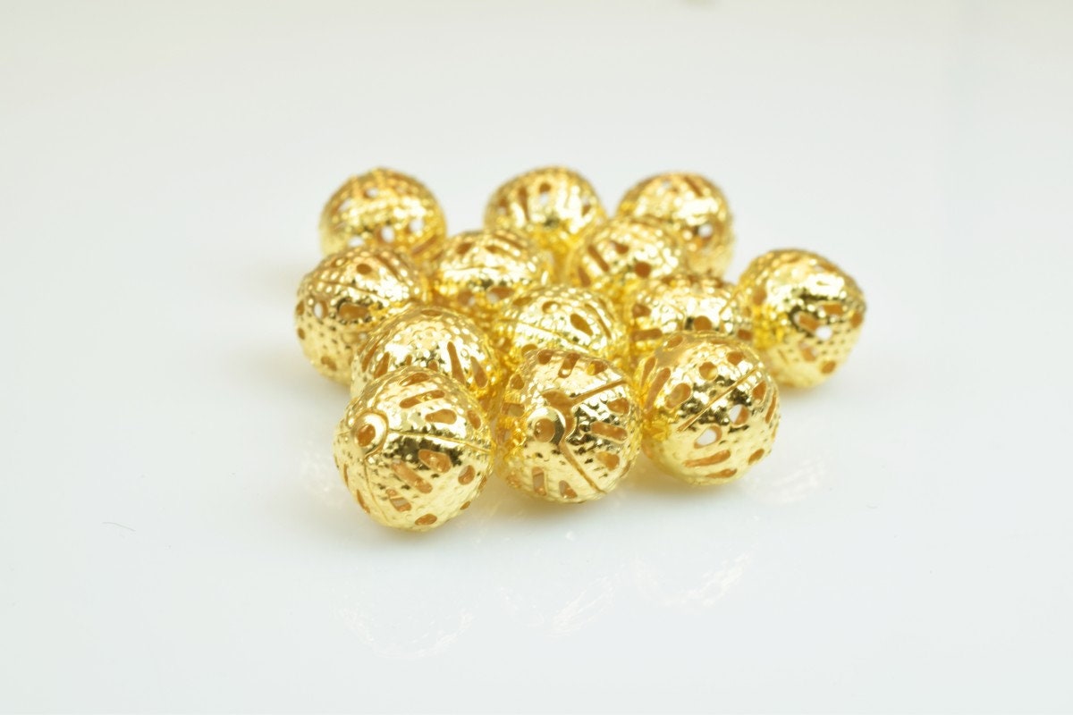 100 PCs 18K Gold Plated Filigree Bead 8mm Diamond Cut For Jewelry Making