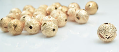 100 PCs Rose Gold Plated Carved Round Beads 6mm/8mm/10mm Diamond Cut For Jewelry Making