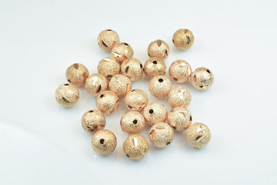 100 PCs Rose Gold Plated Carved Round Beads 6mm/8mm/10mm Diamond Cut For Jewelry Making