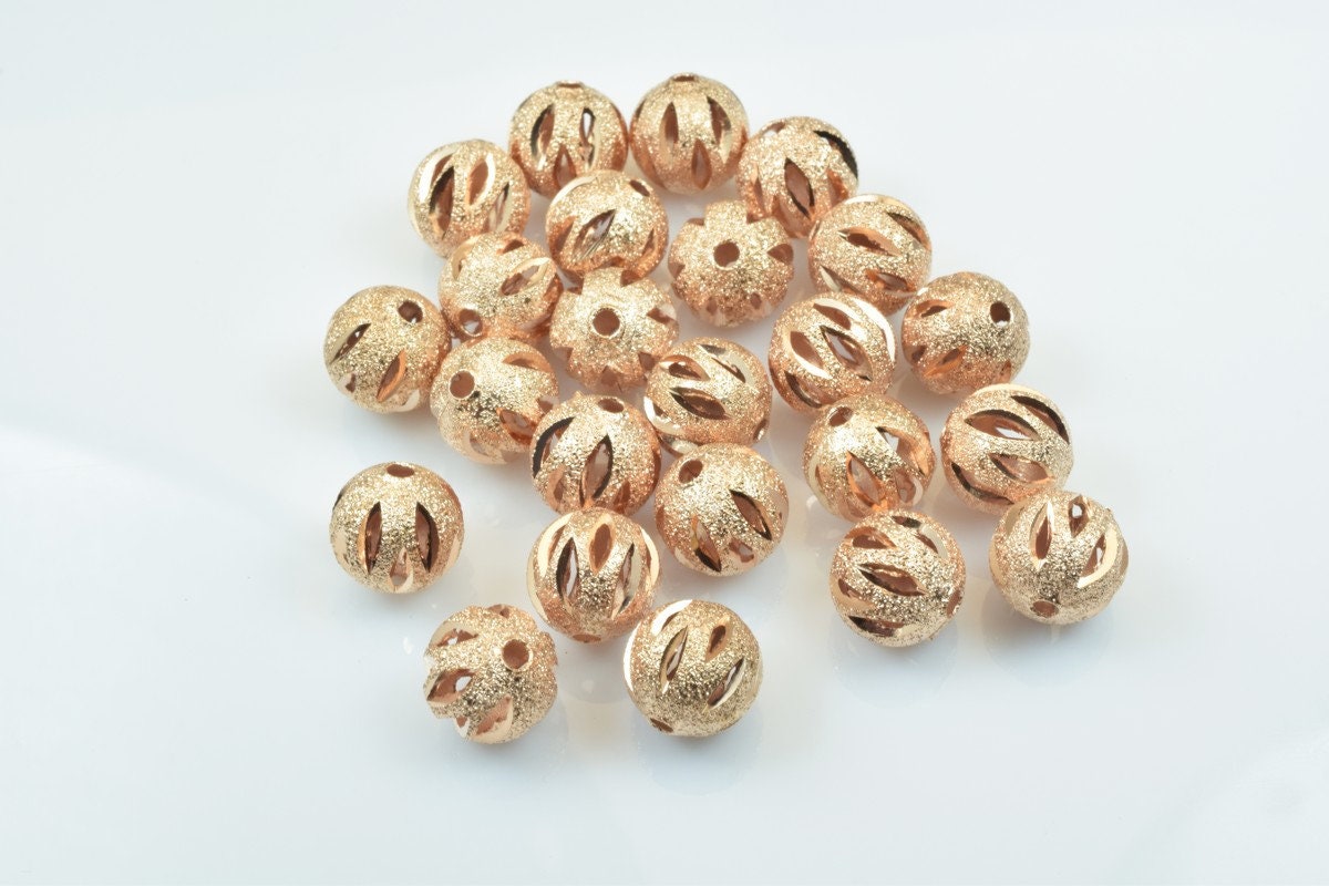 100 PCs Rose Gold Plated Carved Round Beads 6mm/8mm/10mm Diamond Cut For Jewelry Making