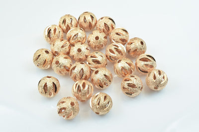 100 PCs Rose Gold Plated Carved Round Beads 6mm/8mm/10mm Diamond Cut For Jewelry Making
