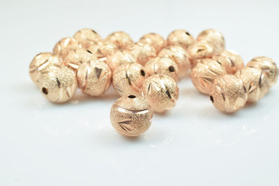 100 PCs Rose Gold Plated Carved Round Beads 6mm/8mm/10mm Diamond Cut For Jewelry Making