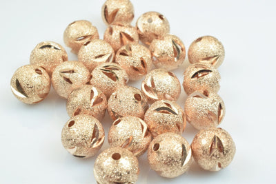 100 PCs Rose Gold Plated Carved Round Beads 6mm/8mm/10mm Diamond Cut For Jewelry Making