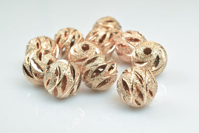 100 PCs Rose Gold Plated Carved Round Beads 6mm/8mm/10mm Diamond Cut For Jewelry Making