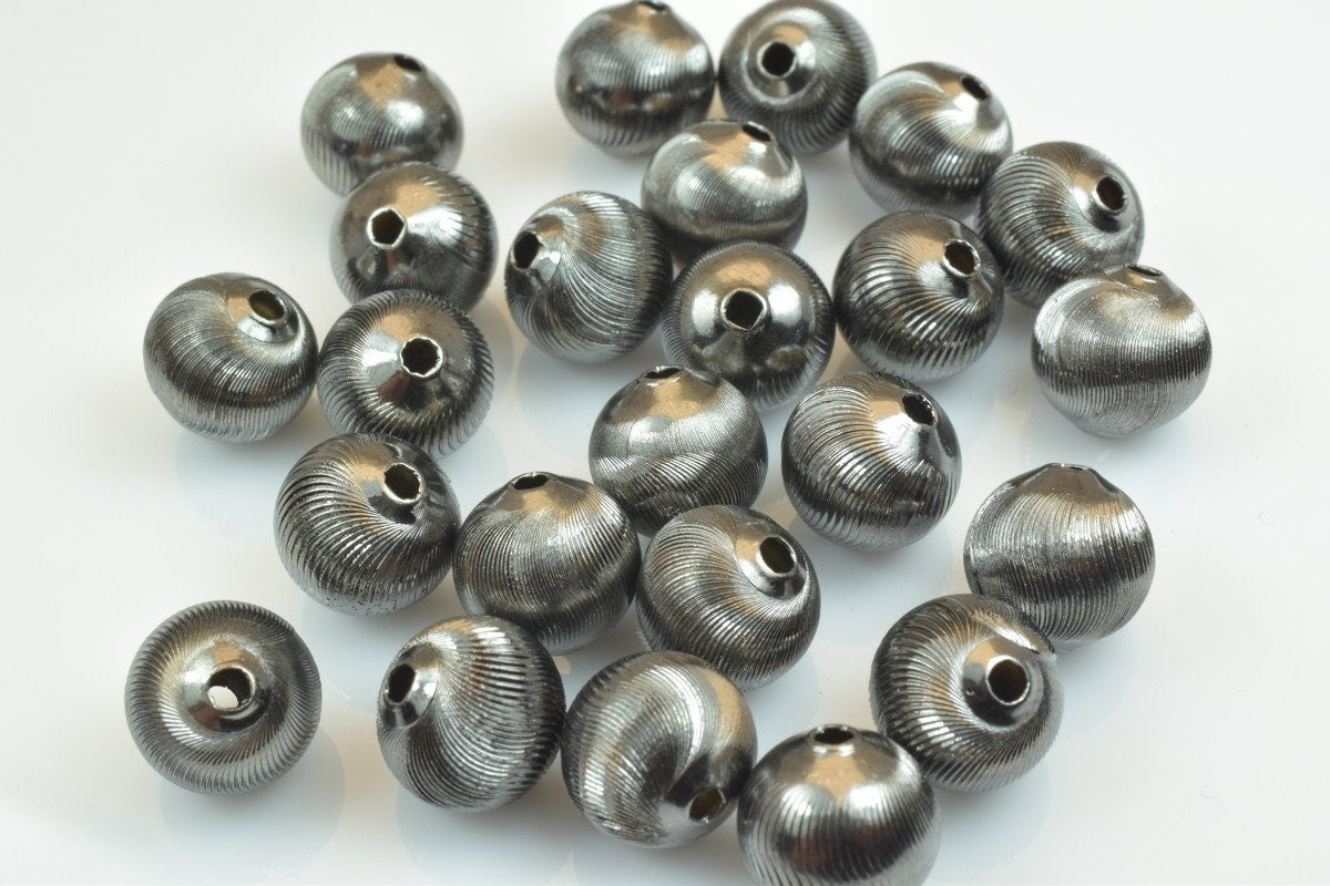 100 PCs Gun Metal Plated Black Carved Round Beads 6mm/8mm/10mm Diamond Cut For Jewelry Making