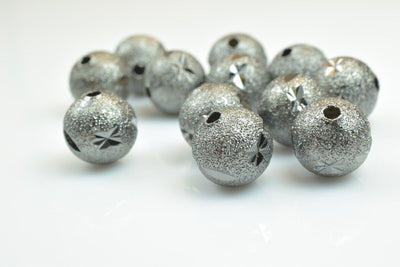 100 PCs Gun Metal Plated Black Carved Round Beads 6mm/8mm/10mm Diamond Cut For Jewelry Making