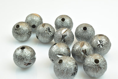 100 PCs Gun Metal Plated Black Carved Round Beads 6mm/8mm/10mm Diamond Cut For Jewelry Making