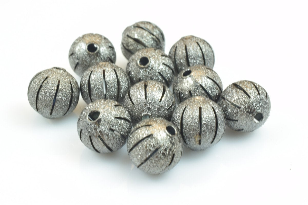 100 PCs Gun Metal Plated Black Carved Round Beads 6mm/8mm/10mm Diamond Cut For Jewelry Making