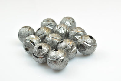 100 PCs Gun Metal Plated Black Carved Round Beads 6mm/8mm/10mm Diamond Cut For Jewelry Making