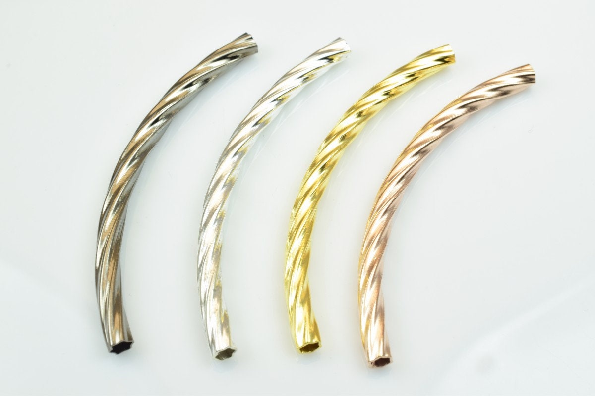 12 PCs Curve Tube Jewelry Finding Beads 3x40mm/3x45mm/3x50mm Diamond Cut Gold/Silver/Gun Metal/ RoseGold For Jewelry Making