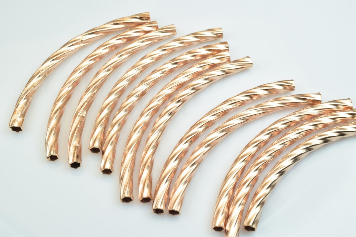 12 PCs Curve Tube Jewelry Finding Beads 3x40mm/3x45mm/3x50mm Diamond Cut Gold/Silver/Gun Metal/ RoseGold For Jewelry Making