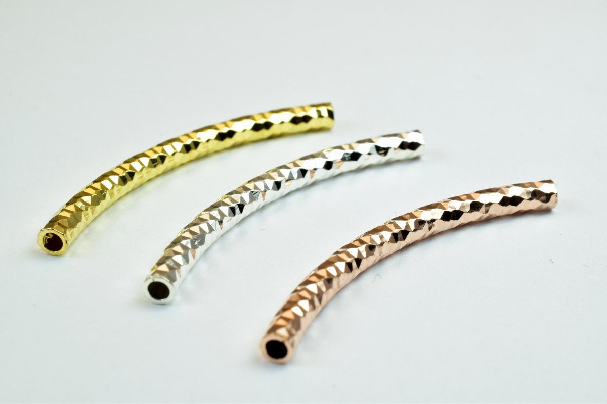 12 PCs Curve Tube Jewelry Finding Beads 3x40mm/3x45mm/3x50mm Diamond Cut Gold/Silver/ RoseGold For Jewelry Making