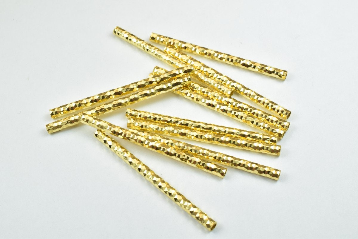 12 PCs Straight Tube Jewelry Finding Beads 3x40mm/3x45mm/3x50mm Diamond Cut Gold/Silver/ Rose Gold Diamond Cut For Jewelry Making