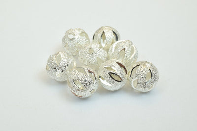 100 PCs Silver Plated Carved Round Beads 8mm/10mm Diamond Cut