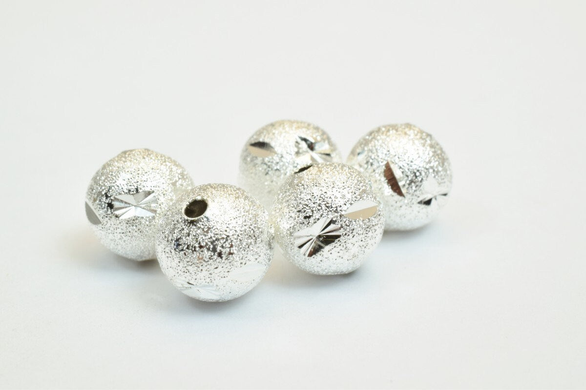 100 PCs Silver Plated Carved Round Beads 8mm/10mm Diamond Cut