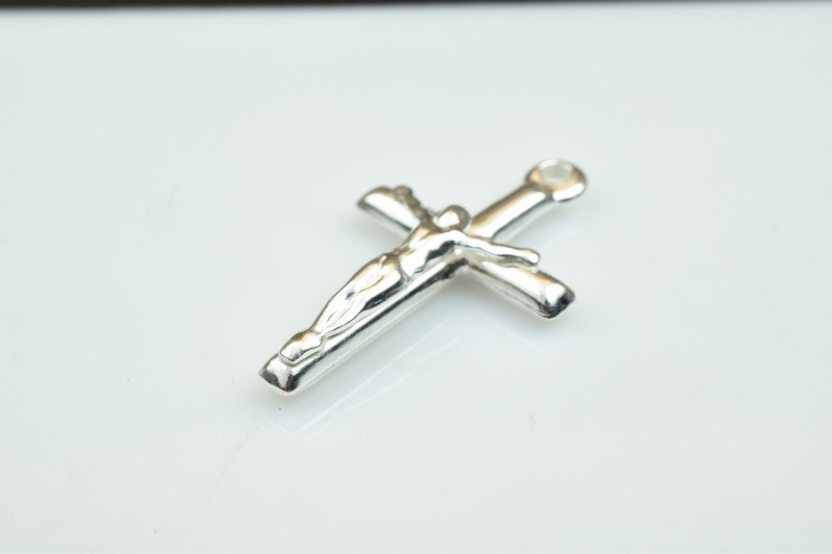 Cross Charm 925 Sterling Silver 25x15mm Christian Cross Charm, Christian Charm Made in Italy For Jewelry Making SS6005