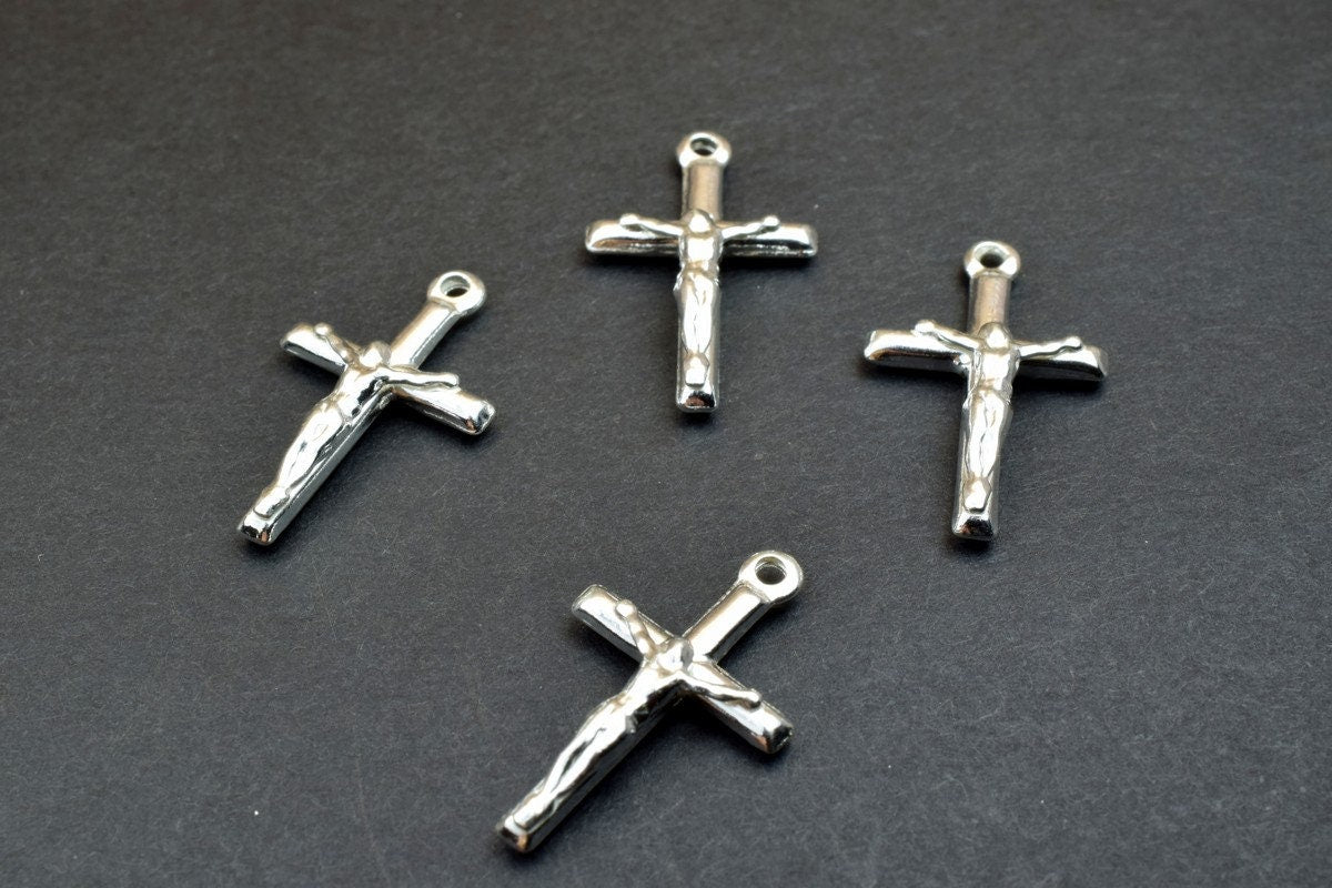 Cross Charm 925 Sterling Silver 25x15mm Christian Cross Charm, Christian Charm Made in Italy For Jewelry Making SS6005