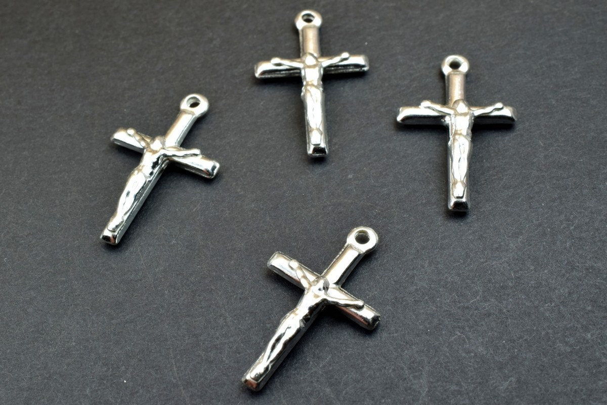 Cross Charm 925 Sterling Silver 25x15mm Christian Cross Charm, Christian Charm Made in Italy For Jewelry Making SS6005