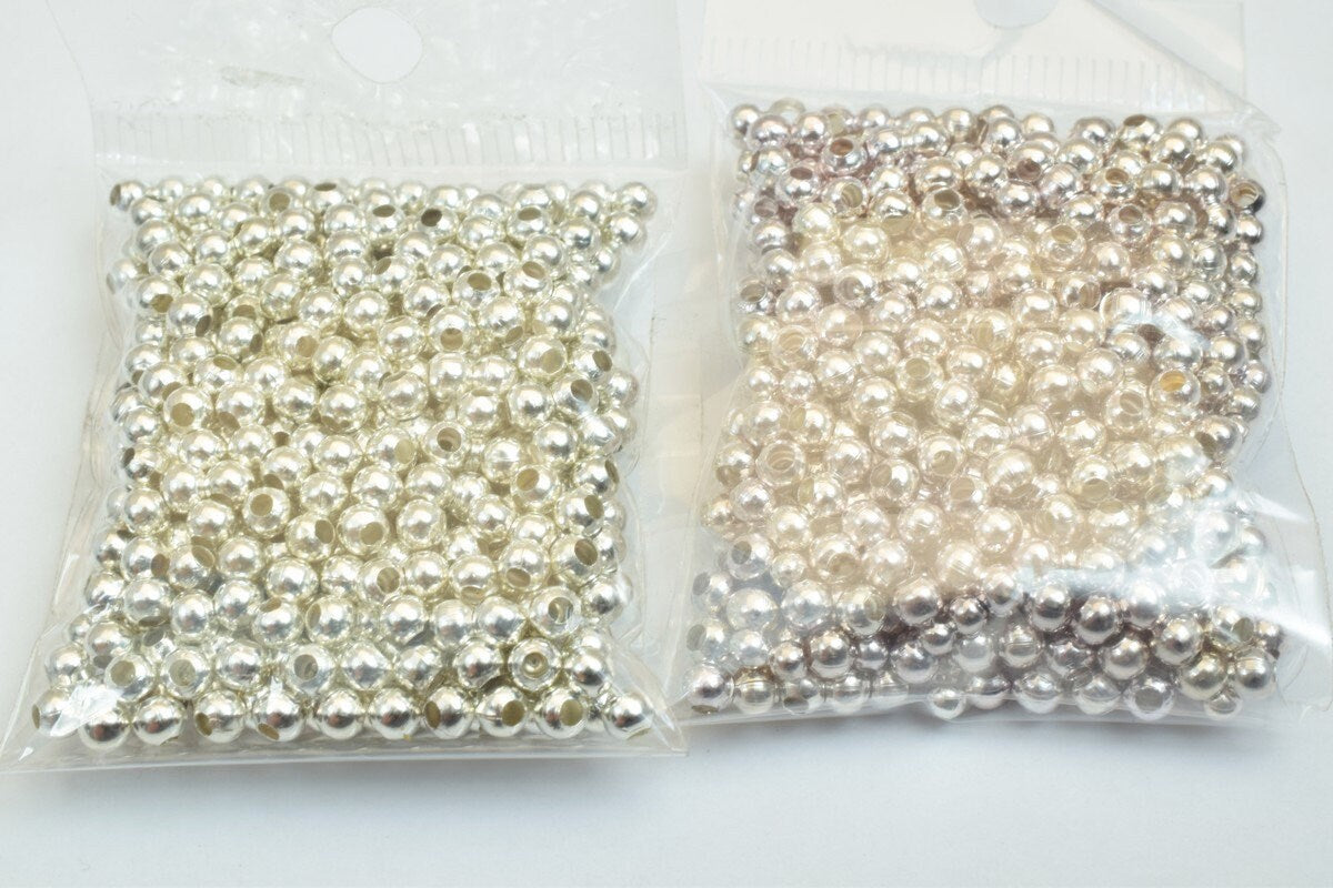 600 PCs Silver Plated or Silver Chrome Plated Plain Round Beads 3mm Hole Size 1mm to 2mm For Jewelry Making