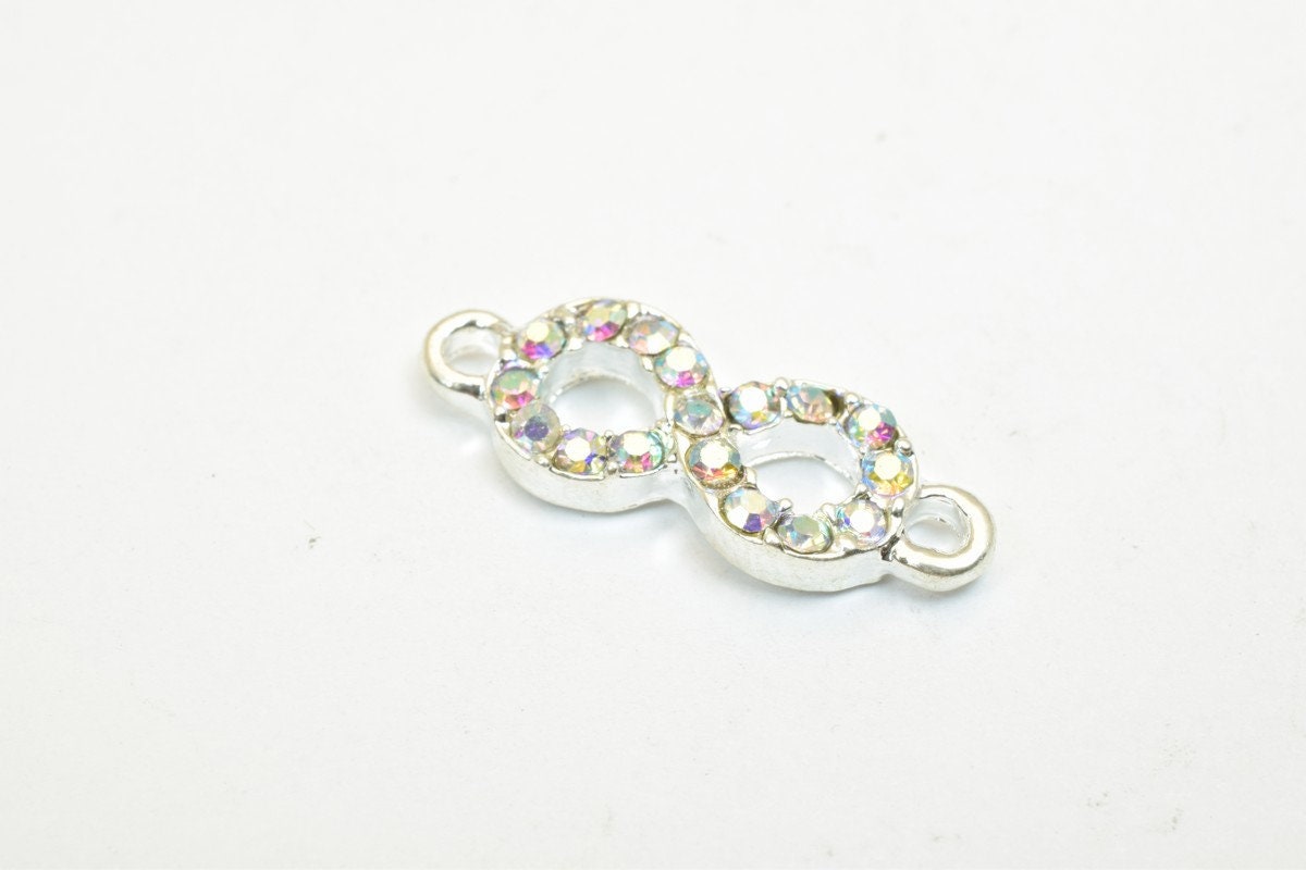 4 PCs Infinity Rhinestone Connector Charm Pave Beads Findings Size 20x7mm Thickness 2.5mm 2 Jump Rings 1mm For Jewelry Making