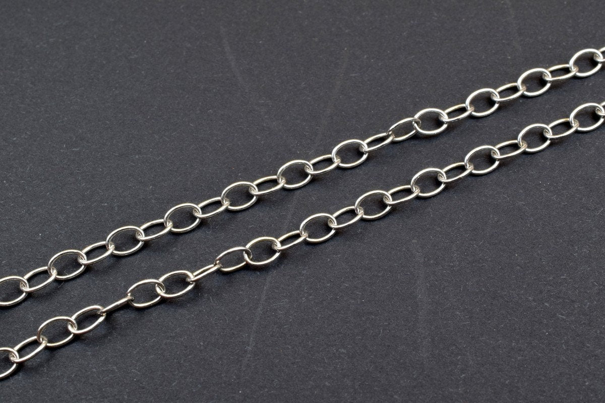 925 Sterling Silver Chain With Rhodium Filled On Top for Jewelry Making By Foot MADE IN ITALY Item# SSC016R - BeadsFindingDepot