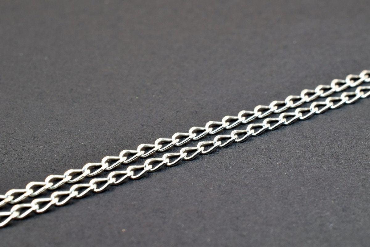 925 Sterling Silver Curb Chain With Rhodium Filled Plated On Top for Jewelry Making By Foot Item# SSC021R