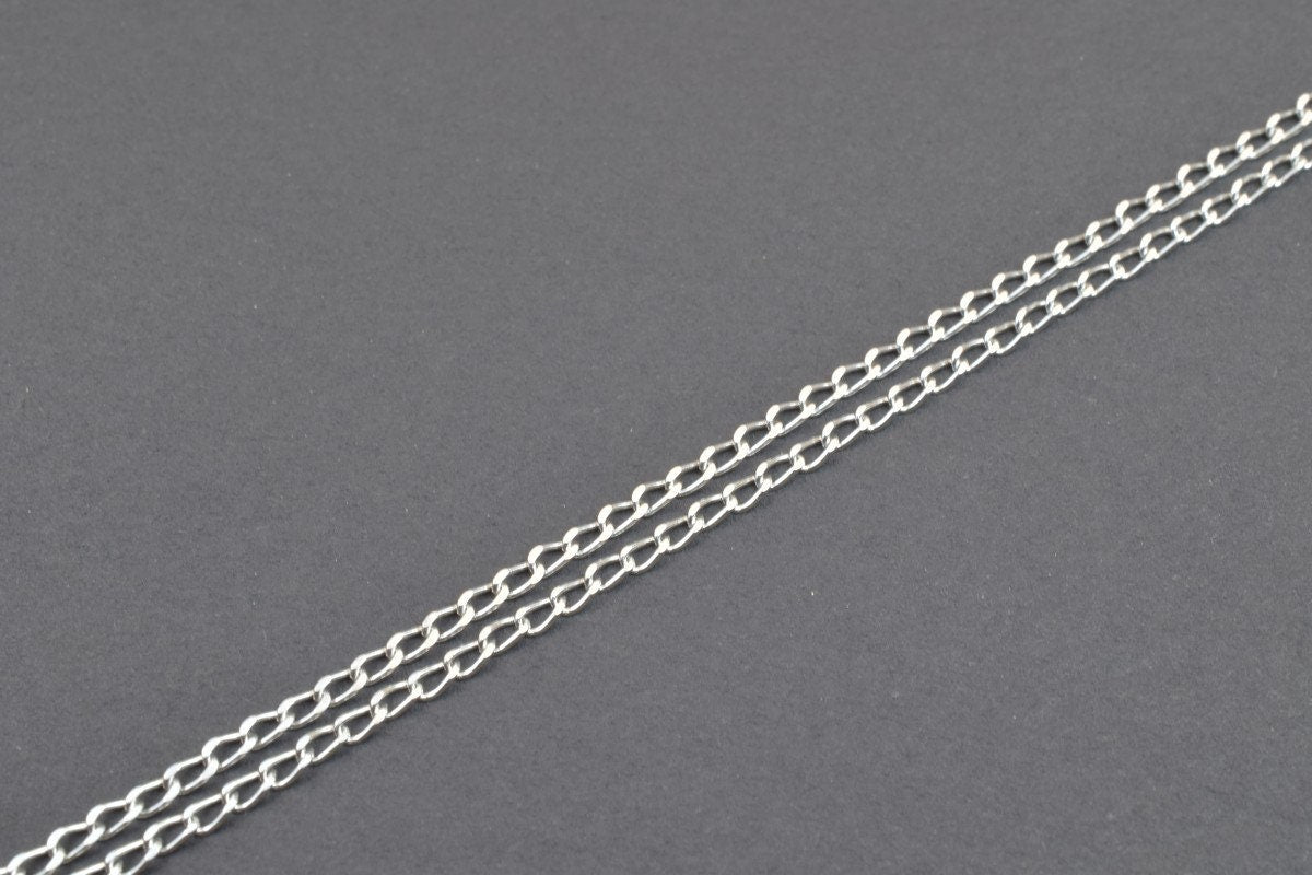 925 Sterling Silver Curb Chain With Rhodium Filled Plated On Top for Jewelry Making By Foot Item# SSC021R