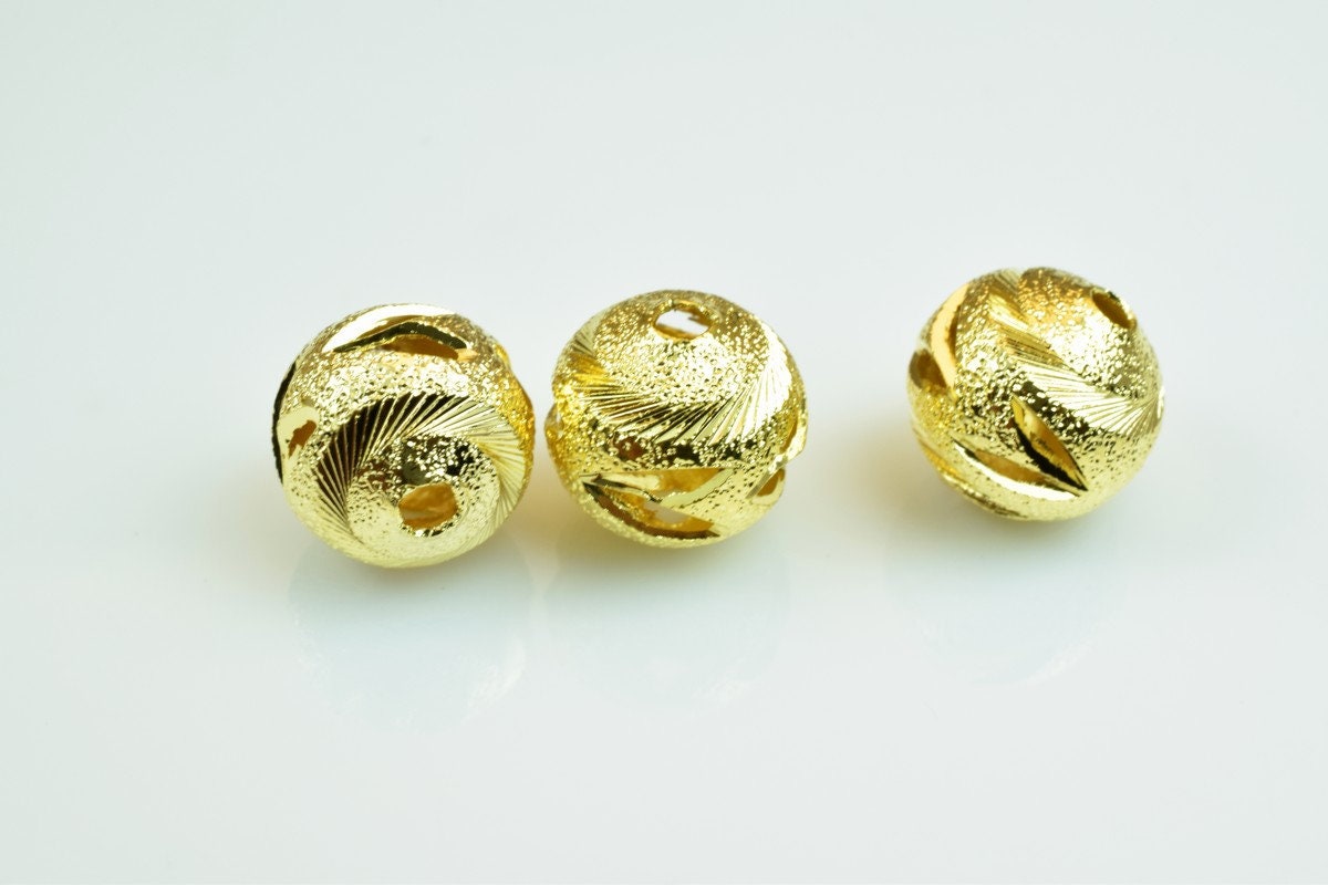 100 PCs Gold Plated Carved Round Beads 8mm 10mm Diamond Cut