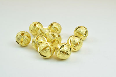 100 PCs Gold Plated Carved Round Beads 8mm/10mm Diamond Cut