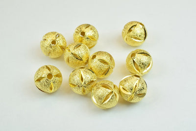 100 PCs Gold Plated Carved Round Beads 8mm/10mm Diamond Cut