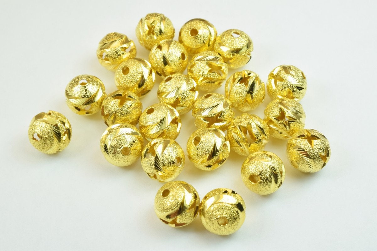 100 PCs Gold Plated Carved Round Beads 8mm/10mm Diamond Cut
