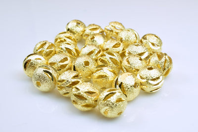 100 PCs Gold Plated Carved Round Beads 6mm/8mm/10mm Diamond Cut For Jewelry Making