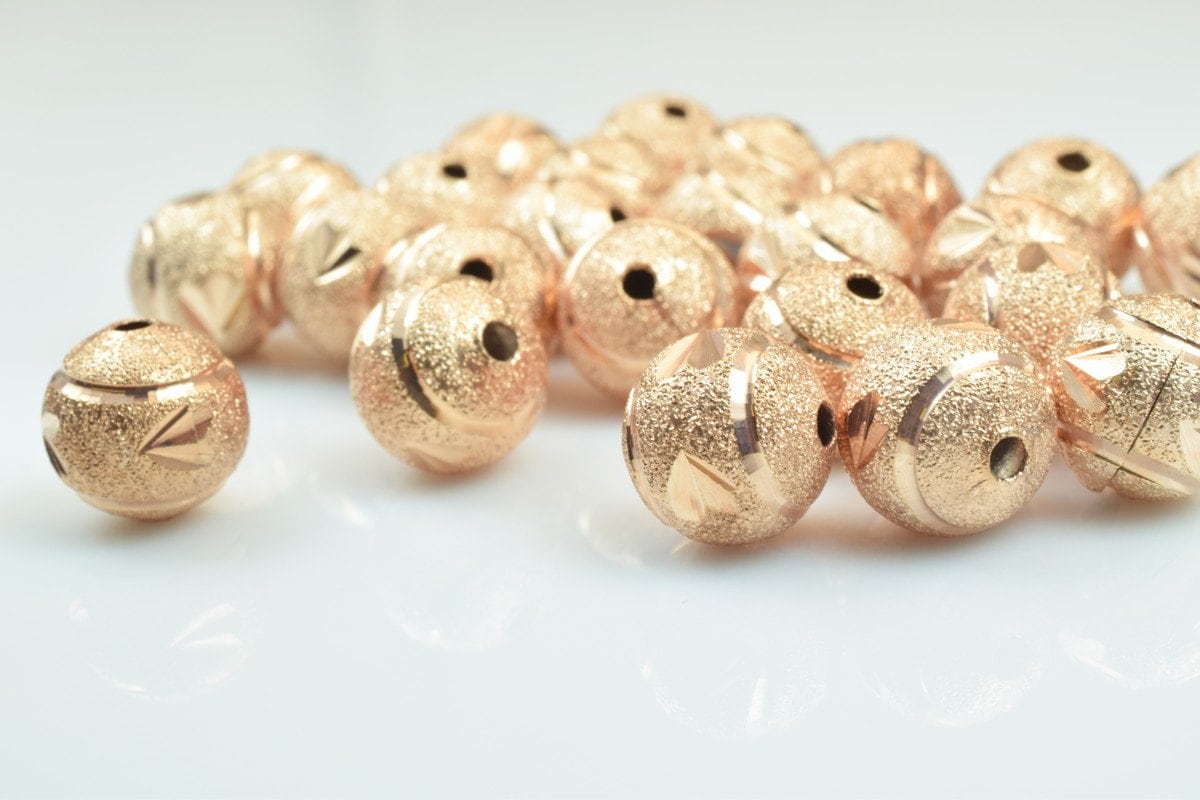 100 PCs Rose Gold Plated Carved Round Beads 6mm/8mm/10mm Diamond Cut For Jewelry Making