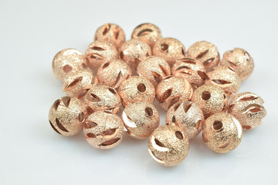 100 PCs Rose Gold Plated Carved Round Beads 6mm/8mm/10mm Diamond Cut For Jewelry Making