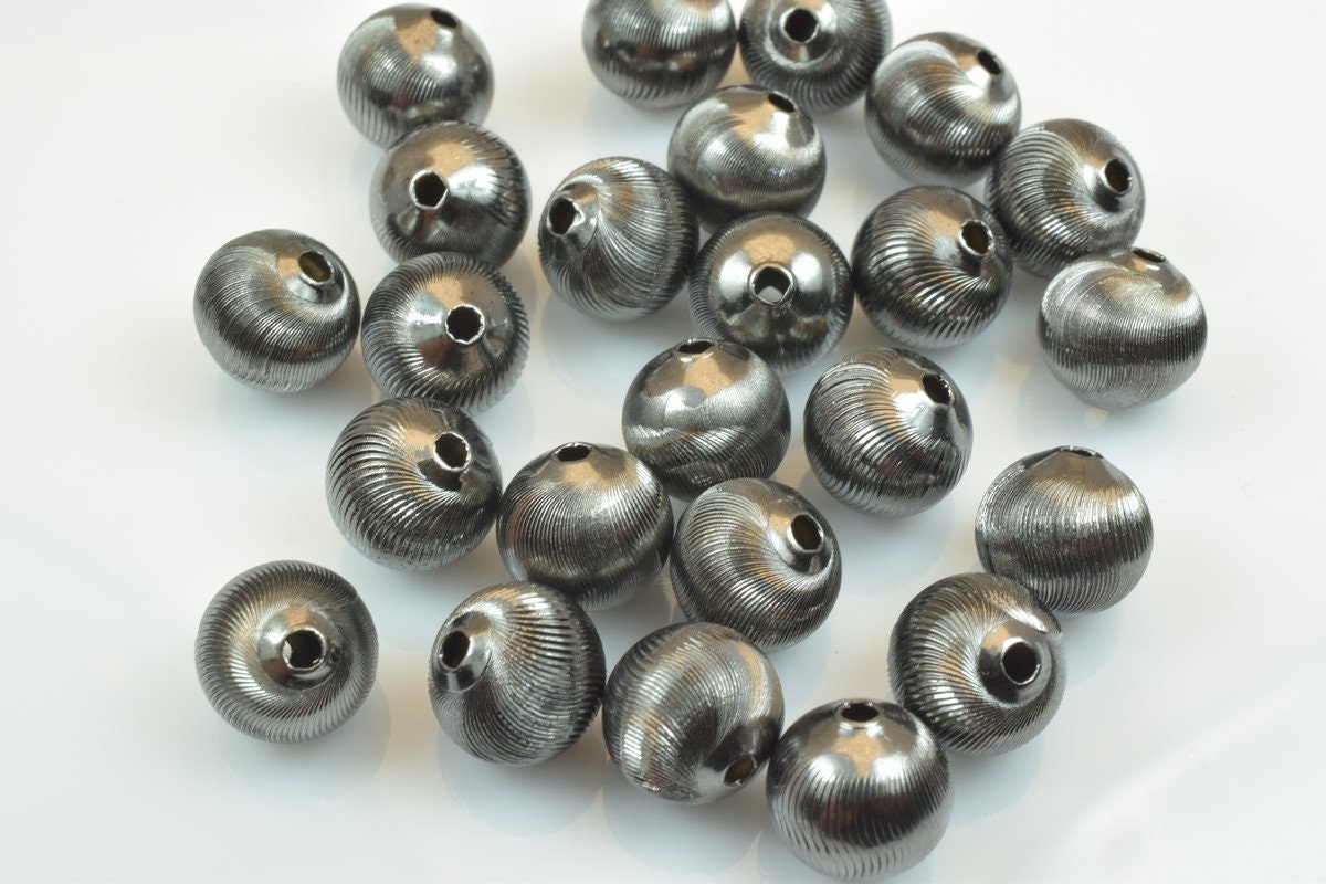 100 PCs Gun Metal Plated Black Carved Round Beads 6mm/8mm/10mm Diamond Cut For Jewelry Making