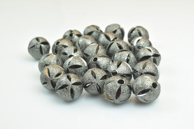 100 PCs Gun Metal Plated Black Carved Round Beads 6mm/8mm/10mm Diamond Cut For Jewelry Making
