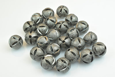 100 PCs Gun Metal Plated Black Carved Round Beads 6mm/8mm/10mm Diamond Cut For Jewelry Making