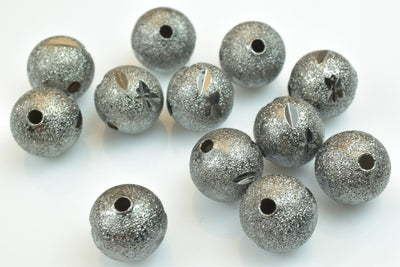 100 PCs Gun Metal Plated Black Carved Round Beads 6mm/8mm/10mm Diamond Cut For Jewelry Making