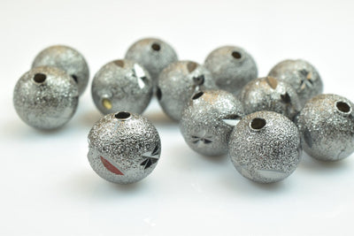 100 PCs Gun Metal Plated Black Carved Round Beads 6mm/8mm/10mm Diamond Cut For Jewelry Making