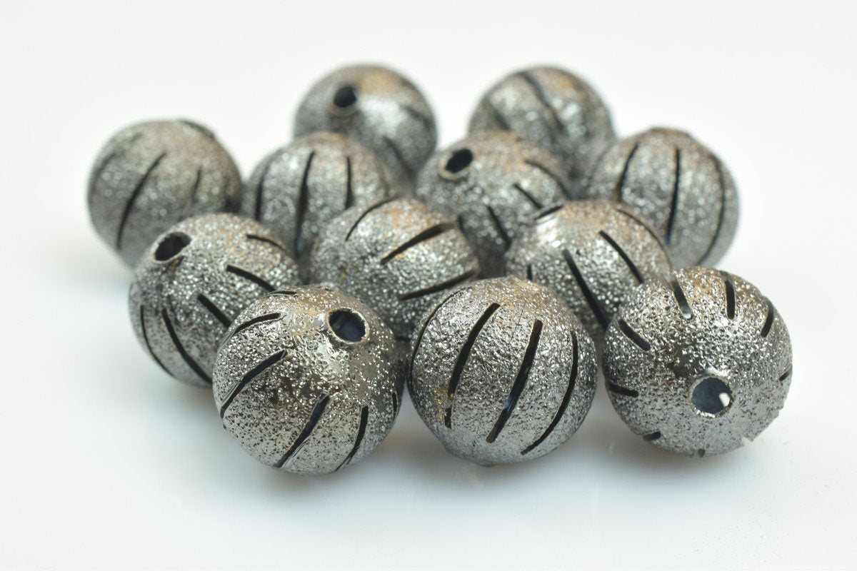 100 PCs Gun Metal Plated Black Carved Round Beads 6mm/8mm/10mm Diamond Cut For Jewelry Making