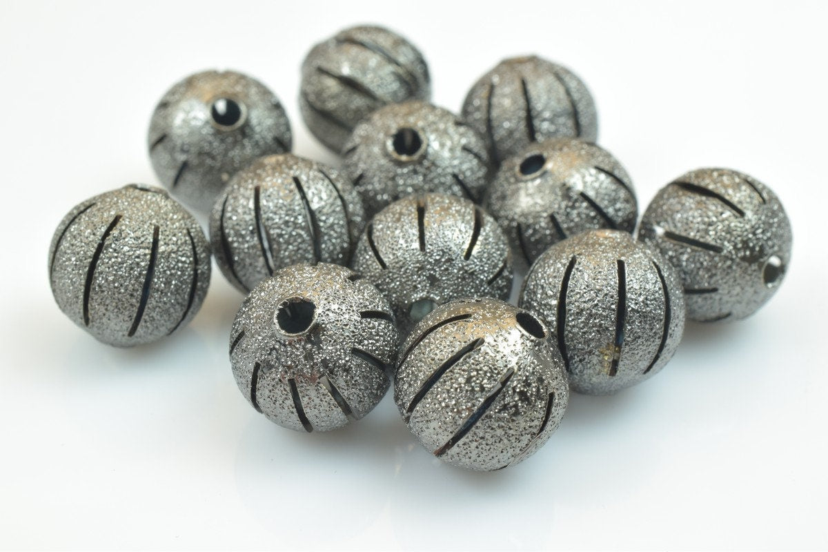 100 PCs Gun Metal Plated Black Carved Round Beads 6mm/8mm/10mm Diamond Cut For Jewelry Making