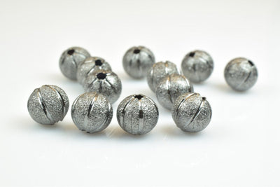 100 PCs Gun Metal Plated Black Carved Round Beads 8mm Watermelon Diamond Cut For Jewelry Making