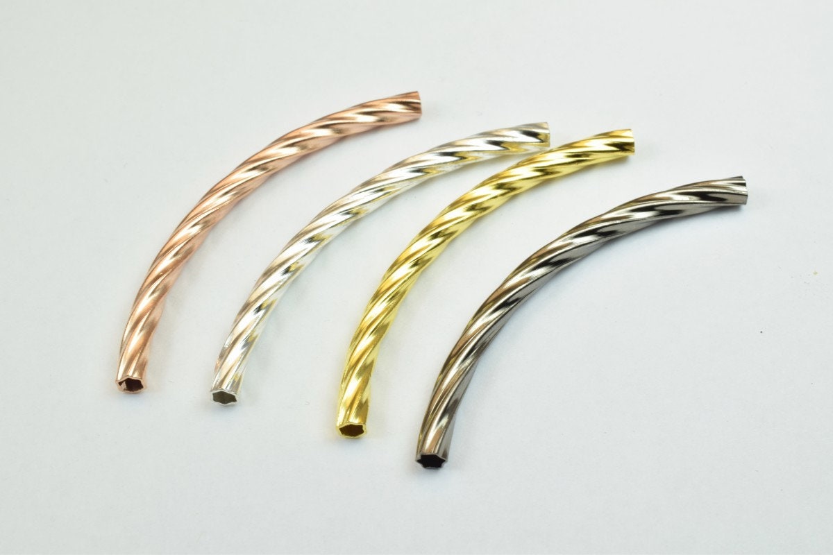 12 PCs Curve Tube Jewelry Finding Beads 3x40mm/3x45mm/3x50mm Diamond Cut Gold/Silver/Gun Metal/ RoseGold For Jewelry Making