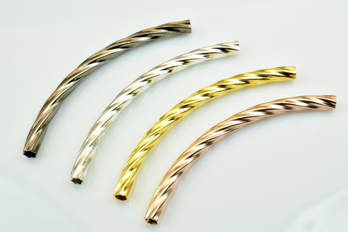 12 PCs Curve Tube Jewelry Finding Beads 3x40mm/3x45mm/3x50mm Diamond Cut Gold/Silver/Gun Metal/ RoseGold For Jewelry Making