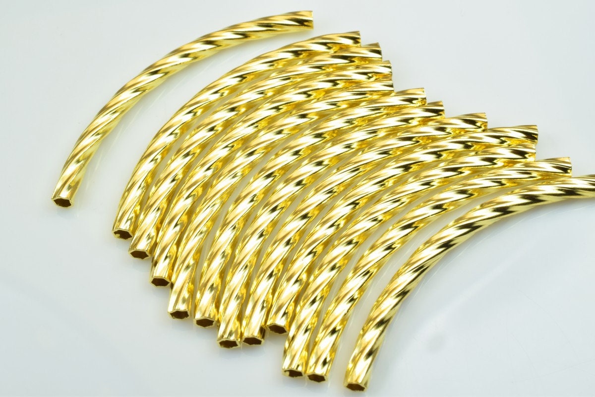 12 PCs Curve Tube Jewelry Finding Beads 3x40mm/3x45mm/3x50mm Diamond Cut Gold/Silver/Gun Metal/ RoseGold For Jewelry Making