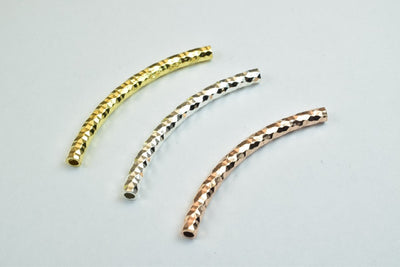 12 PCs Curve Tube Jewelry Finding Beads 3x40mm/3x45mm/3x50mm Diamond Cut Gold/Silver/ RoseGold For Jewelry Making